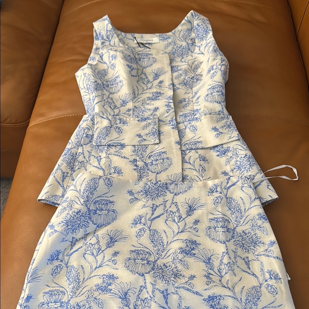 Floral Blue and White 2 Piece Skirt Set